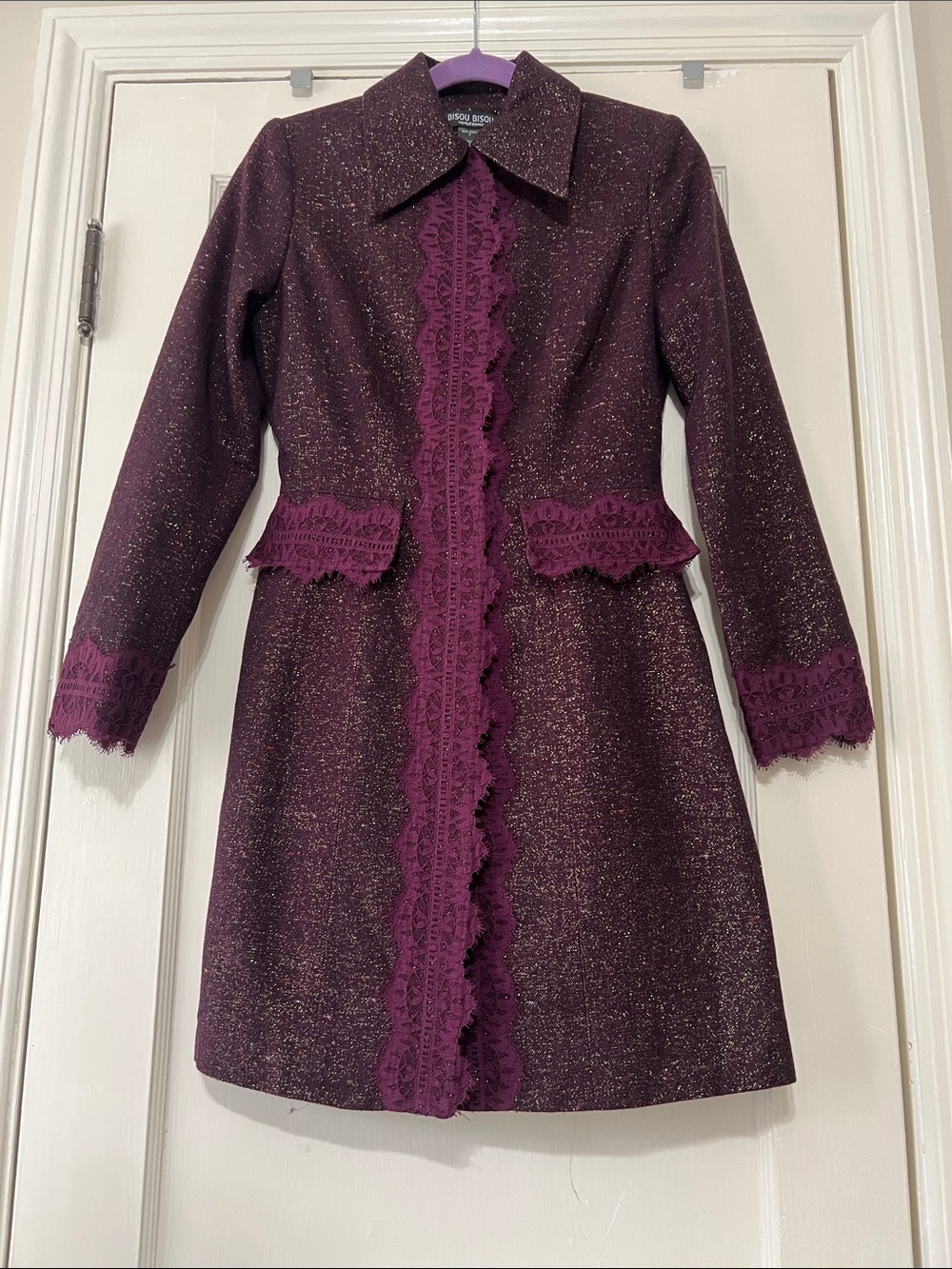 Bisou Bisou Plum Sparkle trench coat